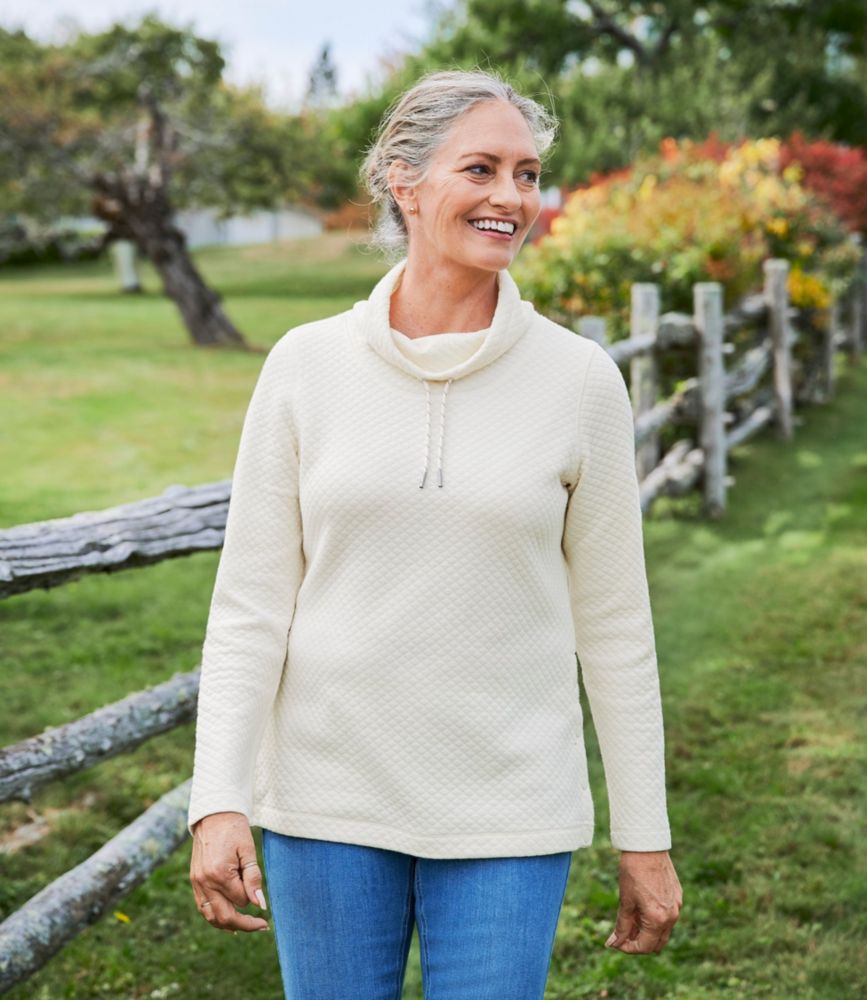 Women's SoftLight Quilted Top, Funnelneck Pullover, Cream, small image number 6