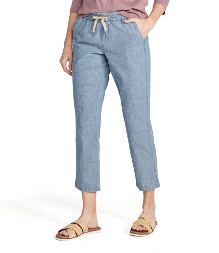 Women's Lakewashed Pull-On Chinos, Mid-Rise Chambray Ankle Pants, Chambray, small image number 2