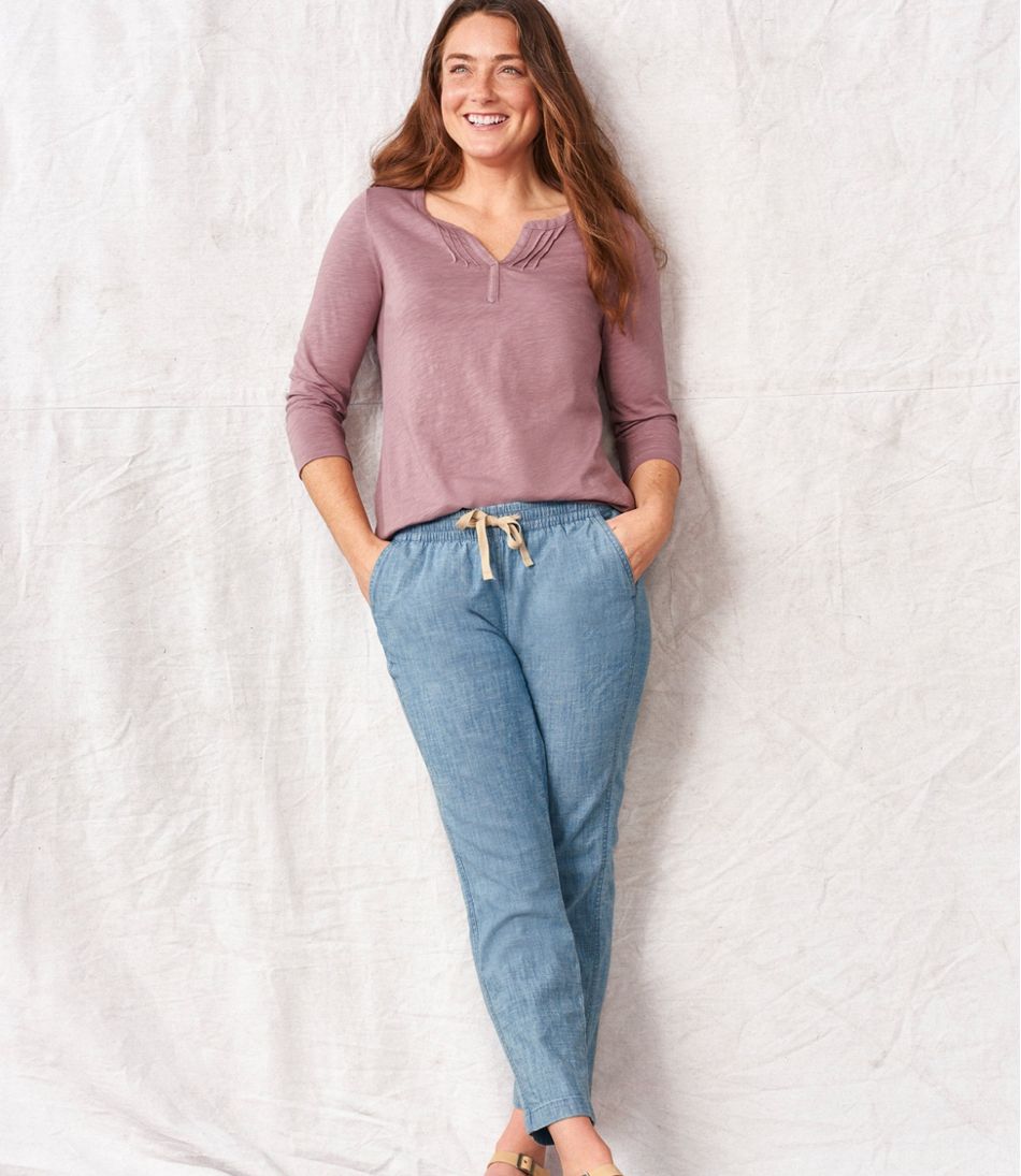 Woman Within Women's Plus Size Pull-On Elastic Waist Cotton Chambray Pants