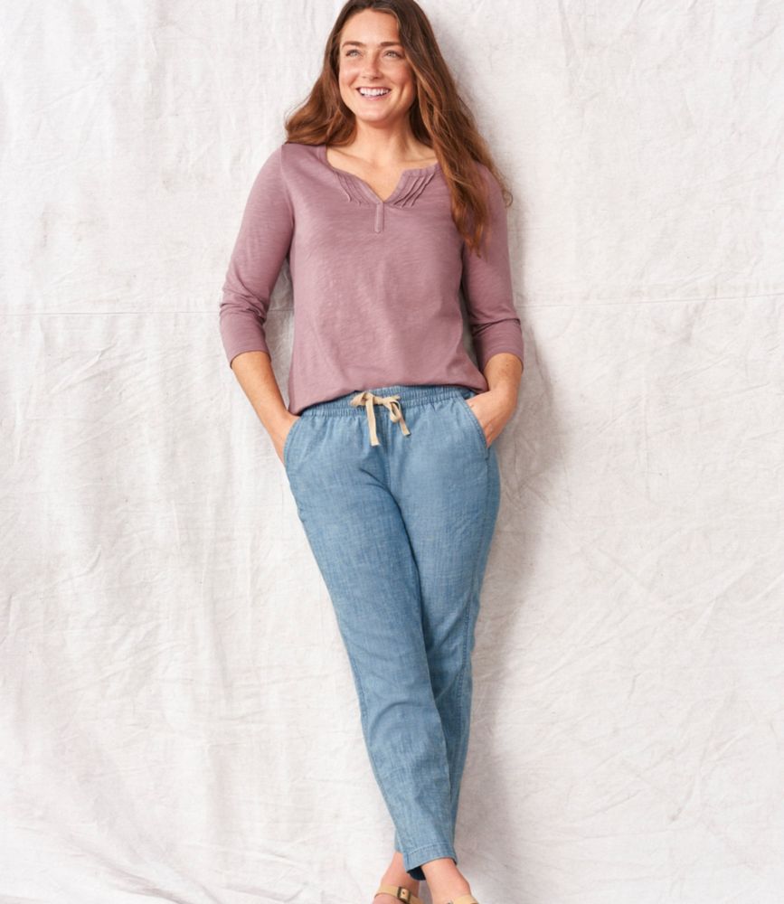 Women's Lakewashed Pull-On Chinos, Mid-Rise Chambray Ankle Pants, Chambray, small image number 7
