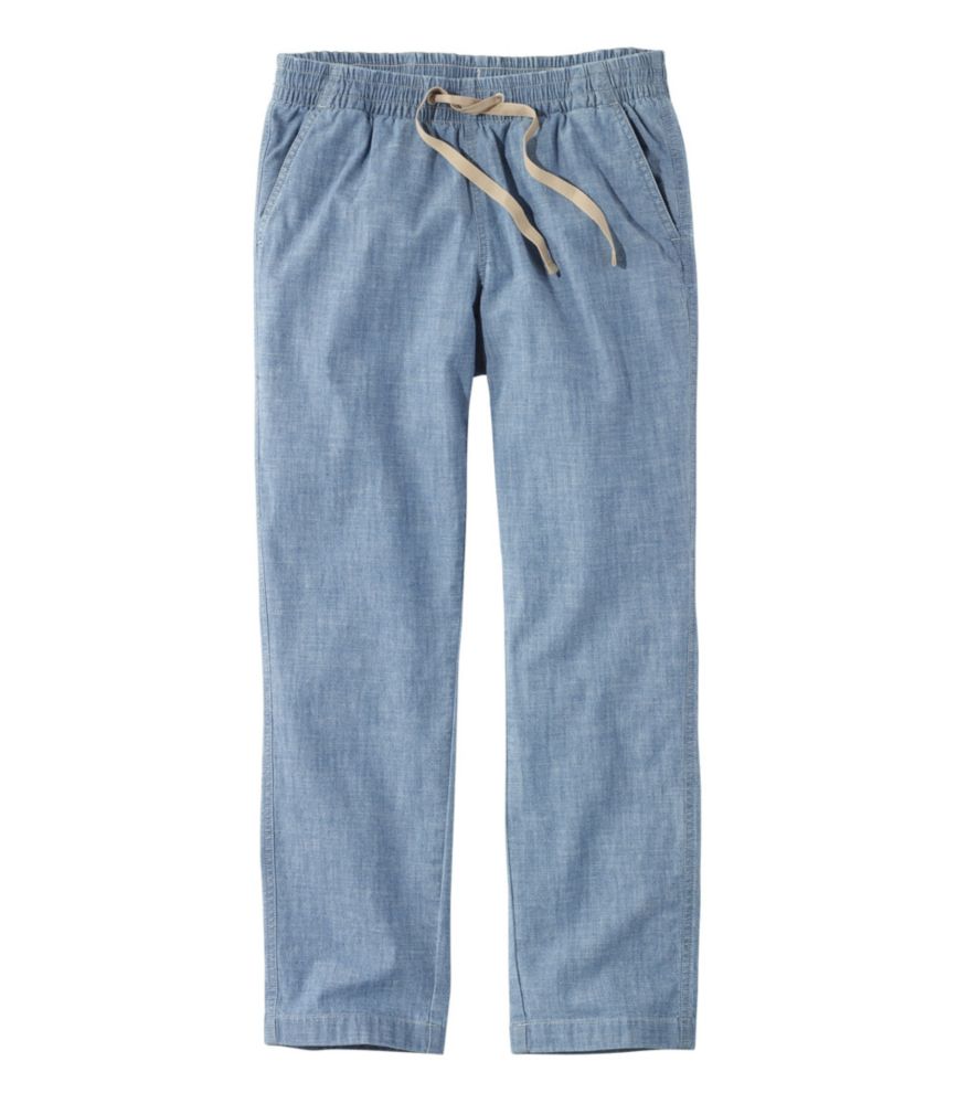 Women's Lakewashed Pull-On Chinos, Mid-Rise Chambray Ankle Pants, Chambray, small image number 1