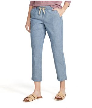 Women's Lakewashed Pull-On Chinos, Mid-Rise Chambray Ankle Pants