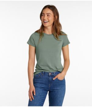 Women's Soft Stretch Supima-Blend Tee, Crewneck Short-Sleeve