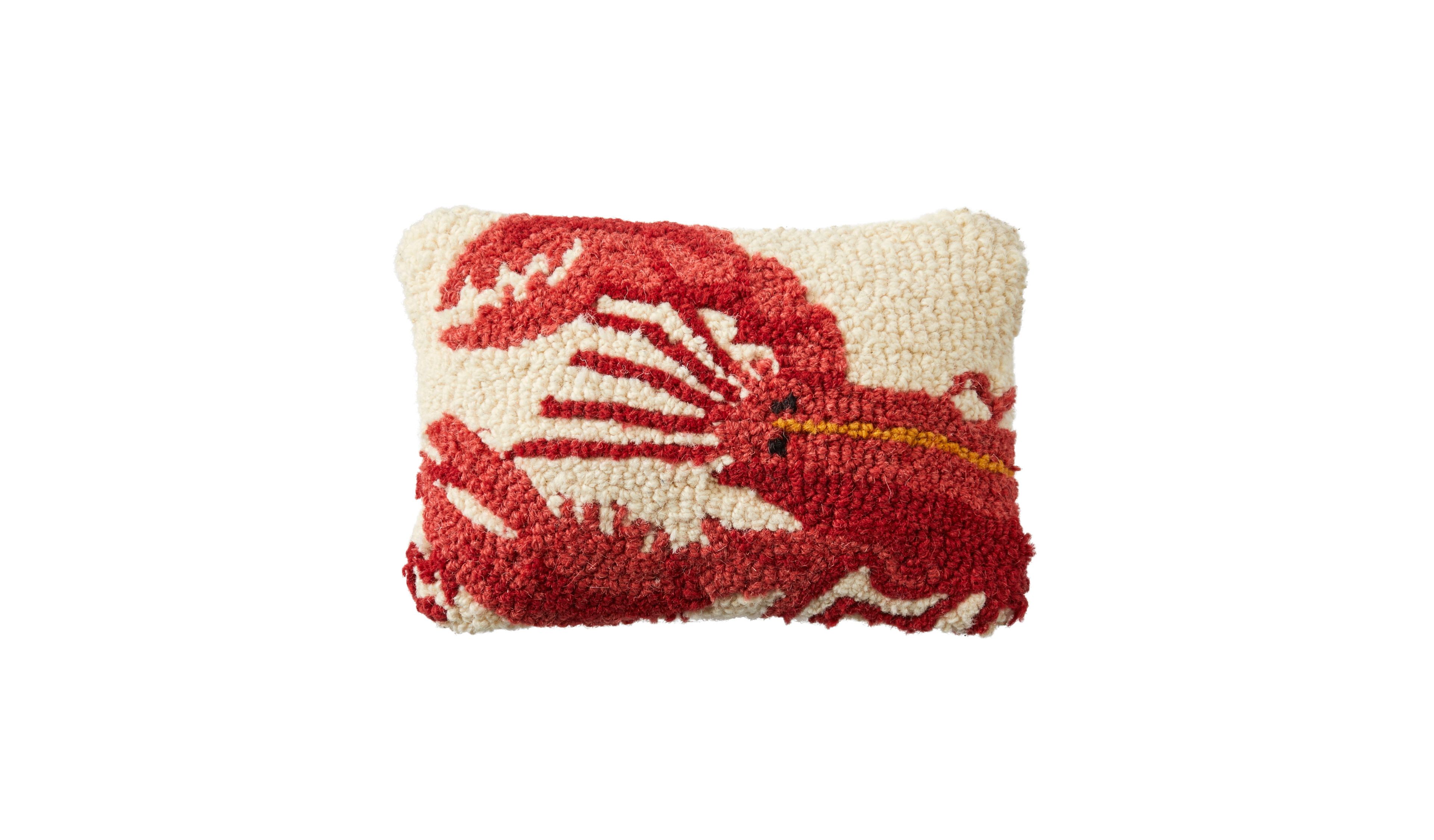 Wool Hooked Throw Pillow, Lobster, 8" x 12"