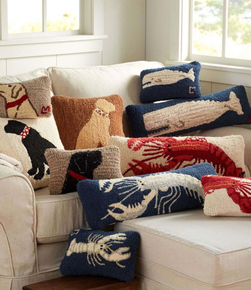 Wool Hooked Throw Pillow, Whale, 8" x 12" Throw Pillows at L.L.Bean