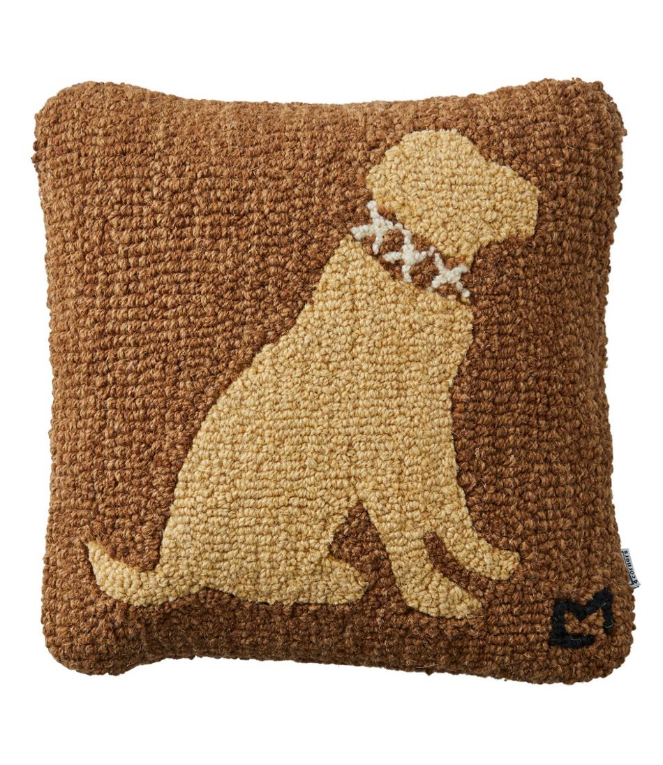 Wool Hooked Throw Pillow, Yellow Lab, 14" x 14"