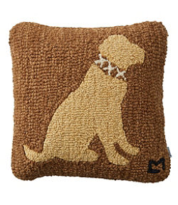 Wool Hooked Throw Pillow, Yellow Lab, 14" x 14"