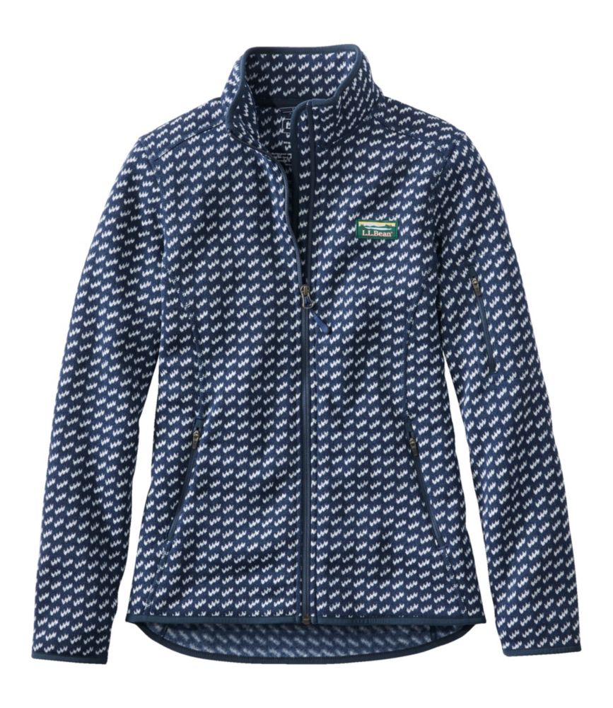 Women's L.L.Bean Sweater Fleece Full-Zip Jacket, Print, Navy Birdseye, small image number 1