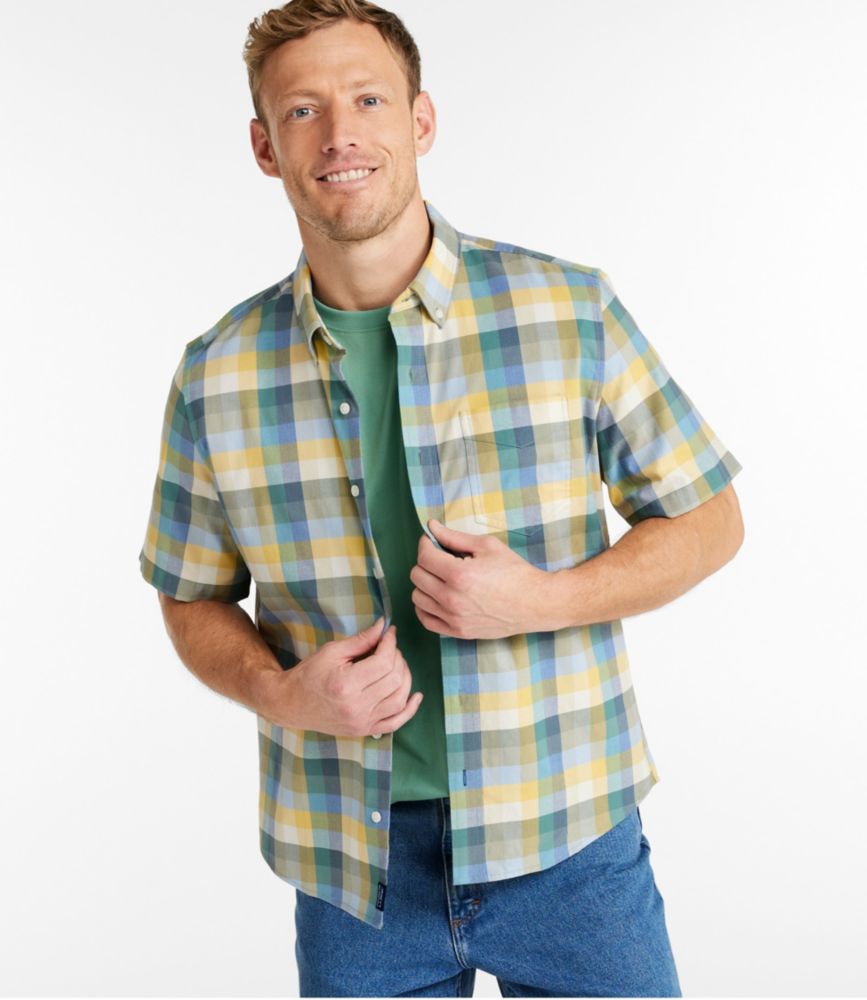 Men's Comfort Stretch Oxford, Slightly Fitted Untucked Fit, Short-Sleeve,  Plaid