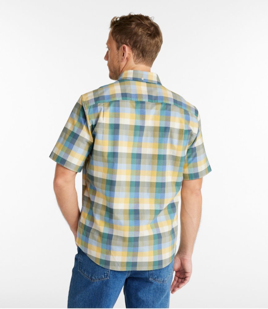 Men's Comfort Stretch® Oxford, Slightly Fitted Untucked Fit, Short-Sleeve, Plaid, Deep Green, small image number 3