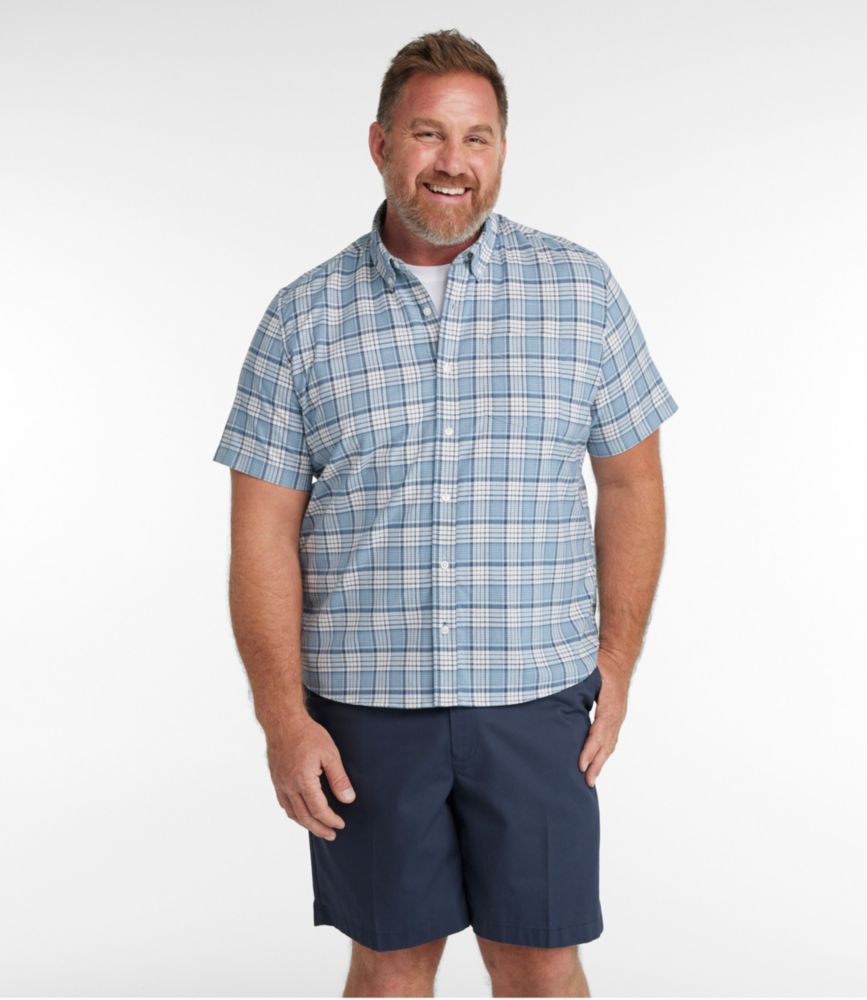 Men's Comfort Stretch® Oxford, Slightly Fitted Untucked Fit, Short-Sleeve, Plaid, Bayside Blue, small image number 4