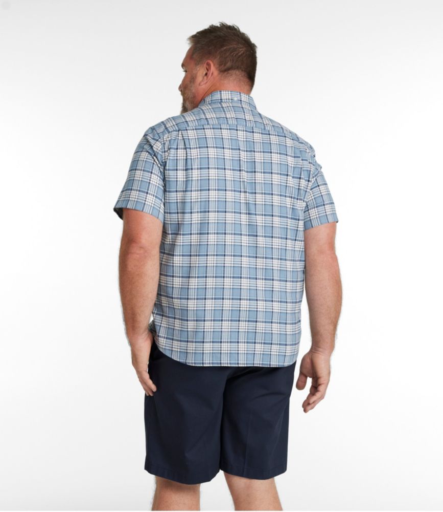 Men's Comfort Stretch Oxford, Slightly Fitted Untucked Fit, Short-Sleeve, Plaid, Bayside Blue, small image number 5