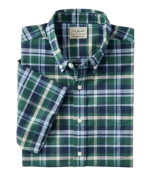 Men's Comfort Stretch Oxford, Slightly Fitted Untucked Fit, Short-Sleeve, Plaid