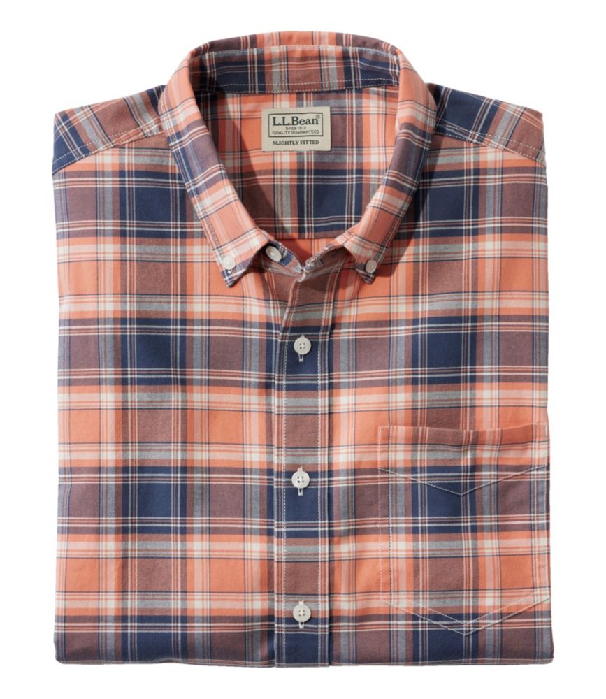 Men's Comfort Stretch Oxford, Slightly Fitted Untucked Fit, Short-Sleeve, Plaid, Faded Orange, small image number 1