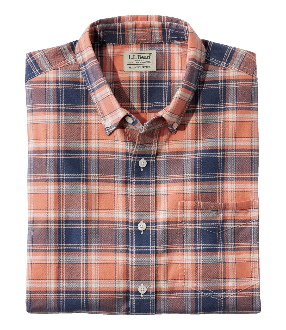 Men's Comfort Stretch Oxford, Slightly Fitted Untucked Fit, Short-Sleeve, Plaid