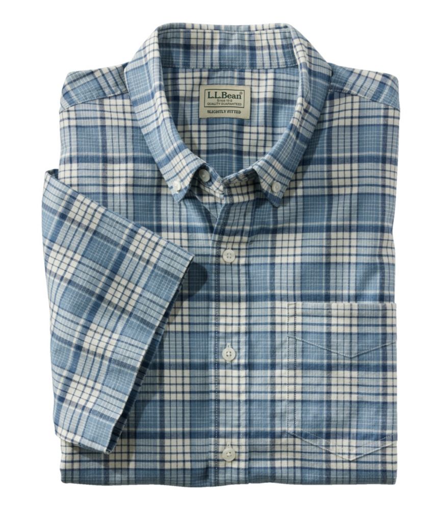 Men's Comfort Stretch Oxford, Slightly Fitted Untucked Fit, Short-Sleeve, Plaid