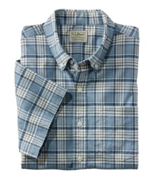 Men's Comfort Stretch Oxford, Slightly Fitted Untucked Fit, Short-Sleeve, Plaid