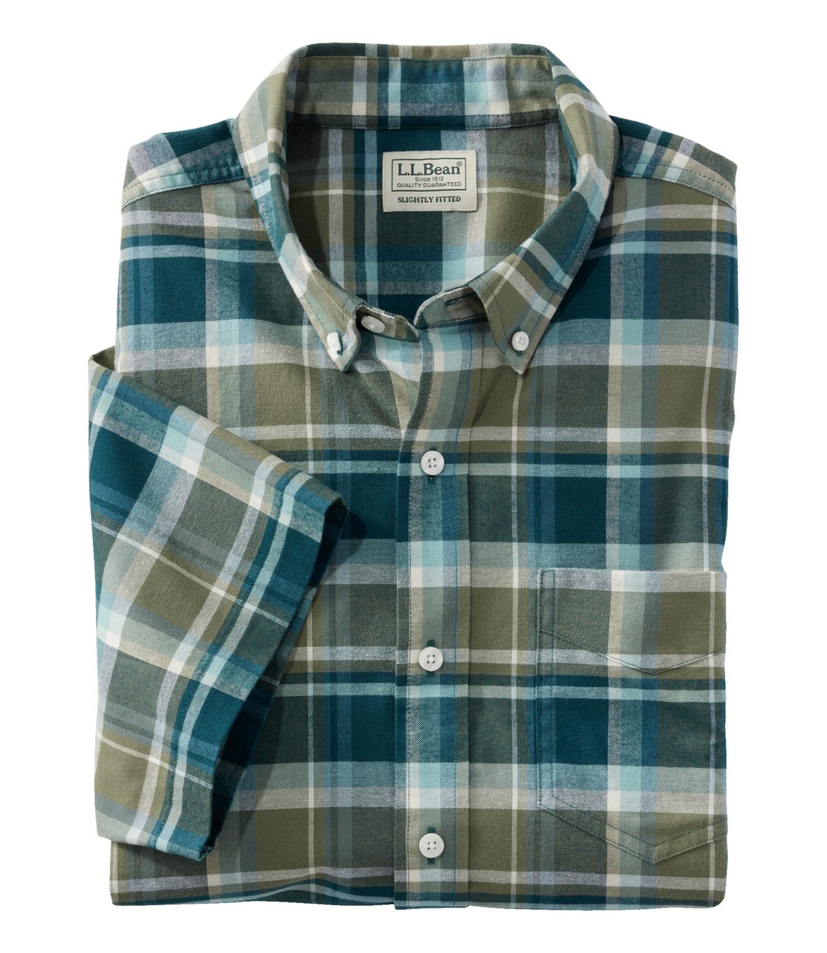 Men's Comfort Stretch Oxford, Slightly Fitted Untucked Fit, Short-Sleeve, Plaid