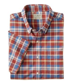 Men's Comfort Stretch Oxford, Slightly Fitted Untucked Fit, Short-Sleeve, Plaid