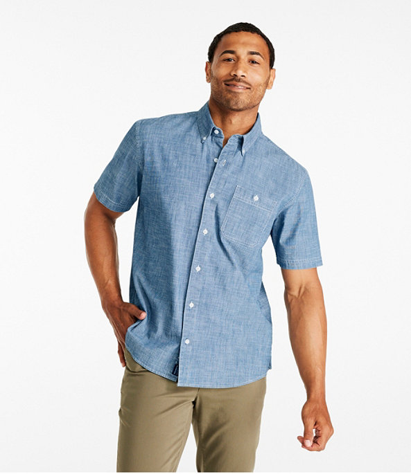 Men's Comfort Stretch Chambray Shirt, Short-Sleeve, , large image number 1