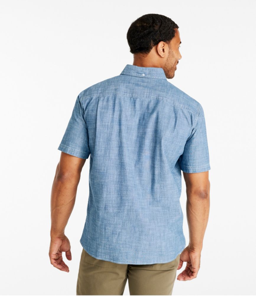 Men's Comfort Stretch Chambray Shirt, Traditional Untucked Fit, Short-Sleeve, Dark Indigo, small image number 3