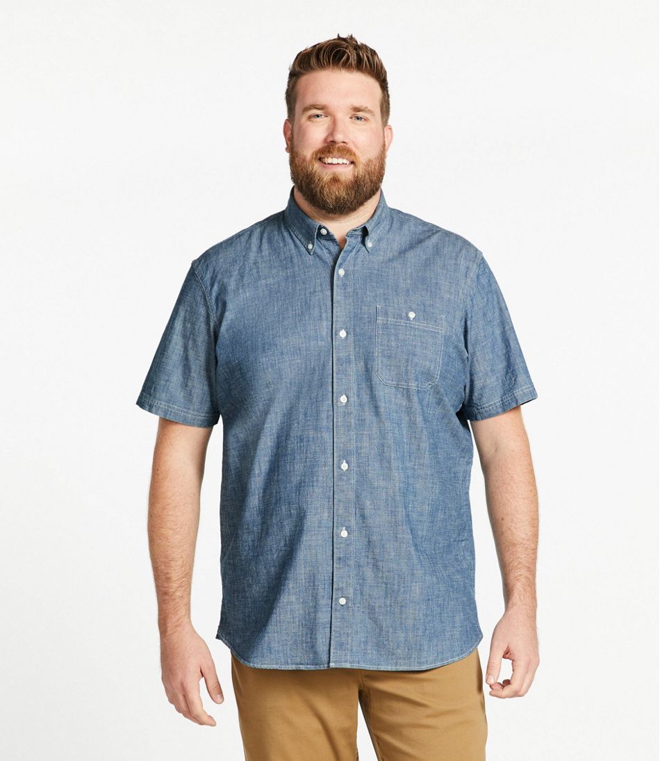 Men's Comfort Stretch Chambray Shirt, Traditional Untucked | Casual Button-Down Shirts at