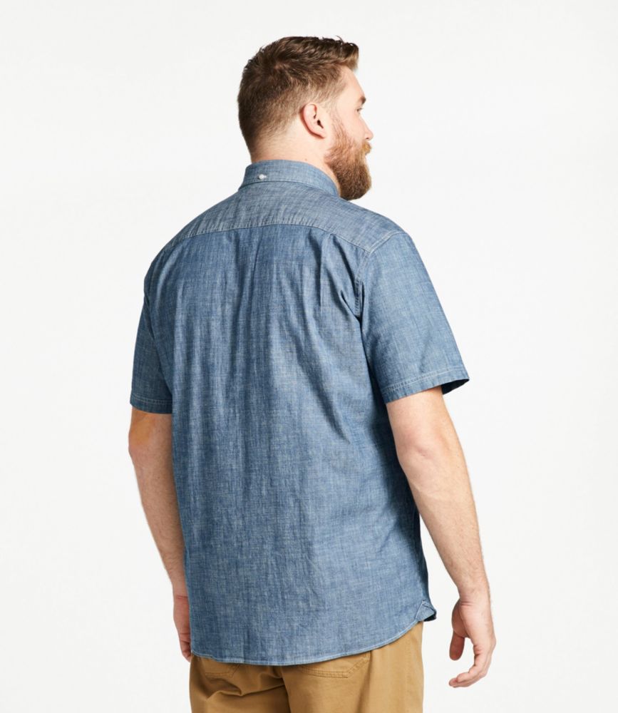 Men's Comfort Stretch Chambray Shirt, Traditional Untucked Fit, Short-Sleeve, Dark Indigo, small image number 5