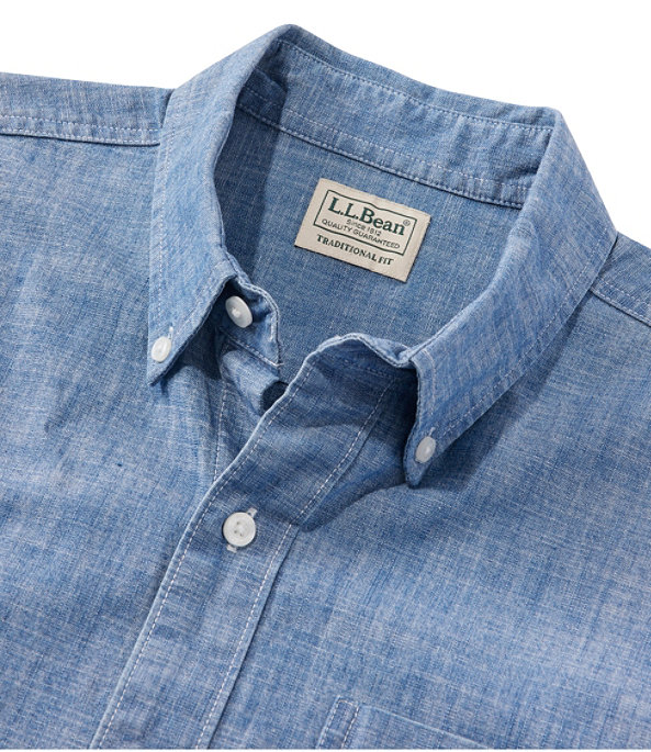 Men's Comfort Stretch Chambray Shirt, Short-Sleeve, Indigo, large image number 5