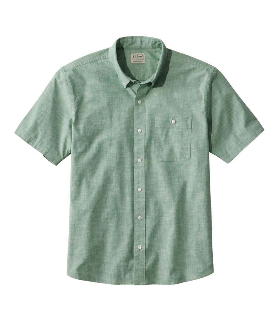 Men's Comfort Stretch Chambray Shirt, Traditional Untucked Fit, Short-Sleeve Clover XXL, Cotton Blend | L.L.Bean