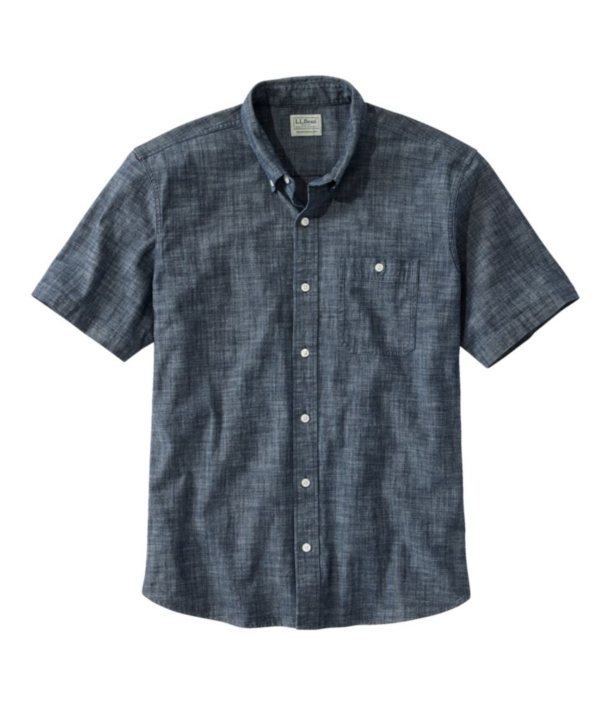 Men's Comfort Stretch Chambray Shirt, Traditional Untucked Fit, Short-Sleeve, Dark Indigo, small image number 1