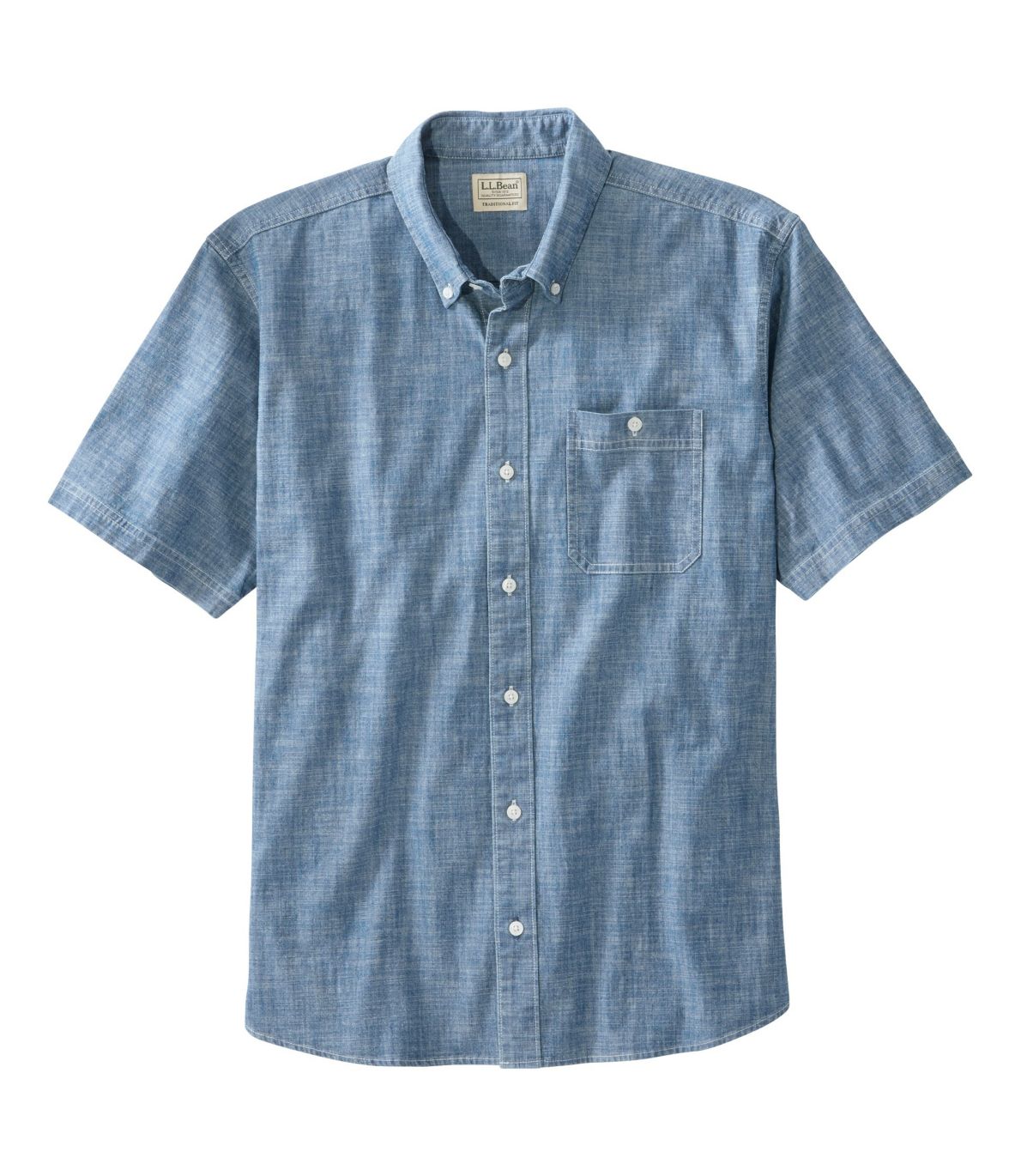 Men's Comfort Stretch Chambray Shirt, Traditional Untucked Fit, Short