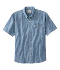 Men's Comfort Stretch Chambray Shirt, Traditional Untucked Fit, Short-Sleeve, Stripe Soft Blue XXL, Cotton Blend | L.L.Bean