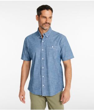 Men's Comfort Stretch® Chambray Shirt, Traditional Untucked Fit, Short-Sleeve