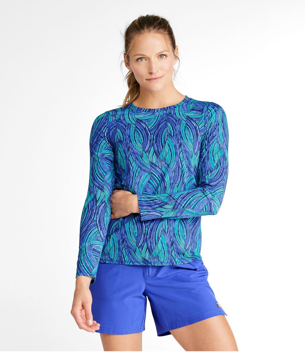 Women's SunSmart UPF 50+ Sun Shirt, Print Cobalt Wave 2X, Lycra Elastane Nylon Blend | L.L.Bean