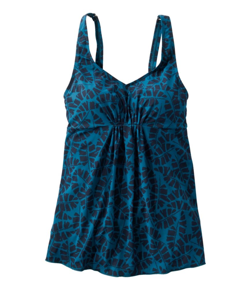Women's Shaping Swimwear, Soft-Drape Tankini Top Print, Deepwater Blue Palm, small image number 1