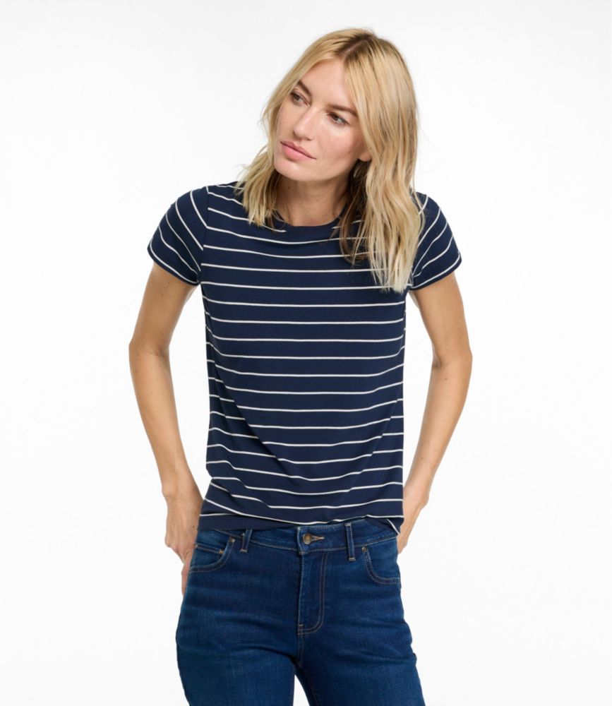 Women's Soft Stretch Supima-Blend Tee, Crewneck Short-Sleeve Striped