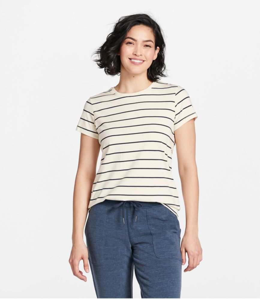 Women's Soft Stretch Supima-Blend Tee, Crewneck Short-Sleeve Striped