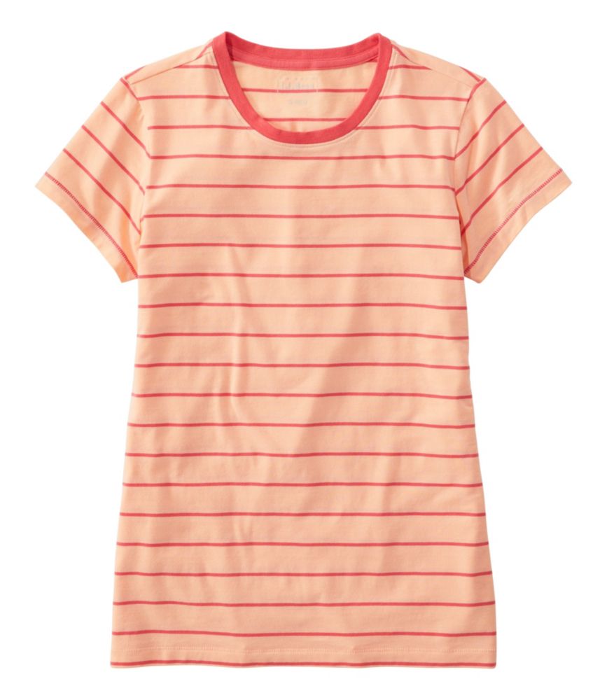 Women's Soft Stretch Supima Tee, Crewneck Short-Sleeve Striped, Sunrise Peach/Sunlit Coral, small image number 1