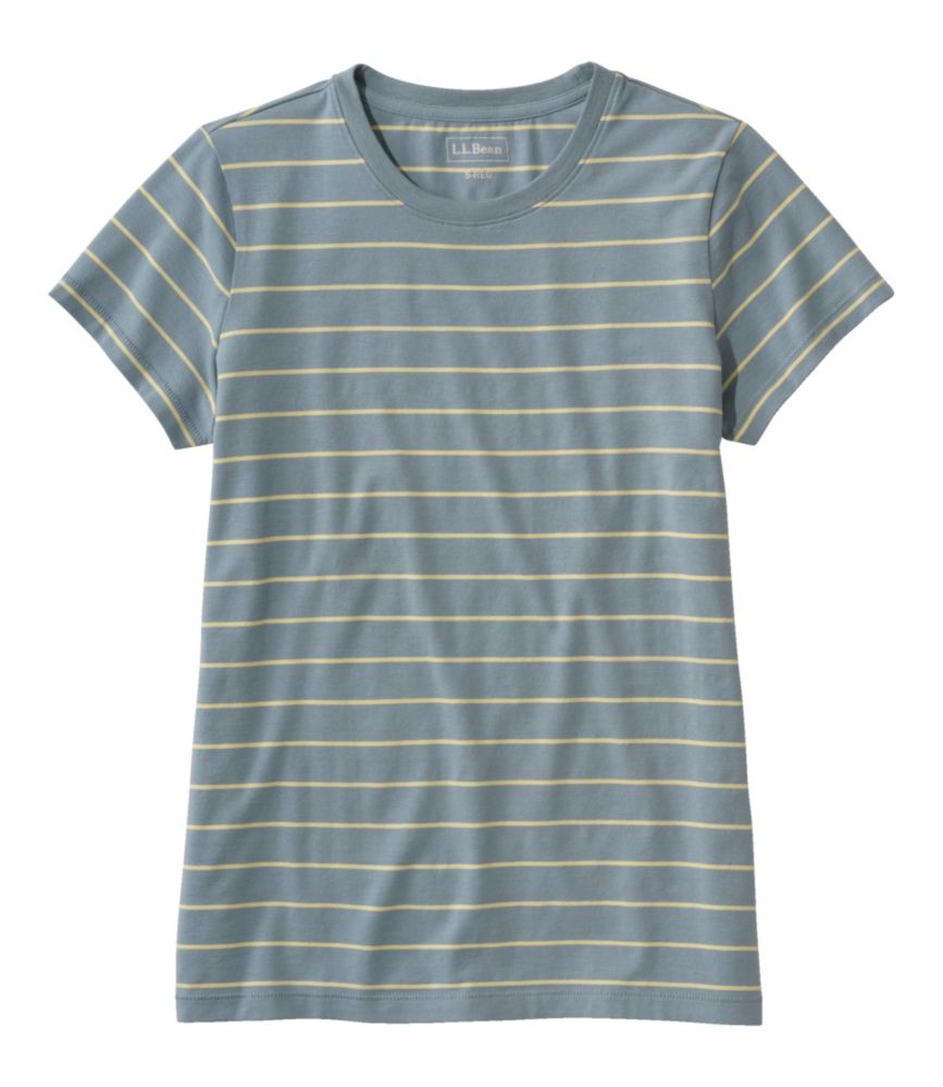 Women's Soft Stretch Supima Tee, Crewneck Short-Sleeve Striped, Cadet Blue/Lemon, small image number 1