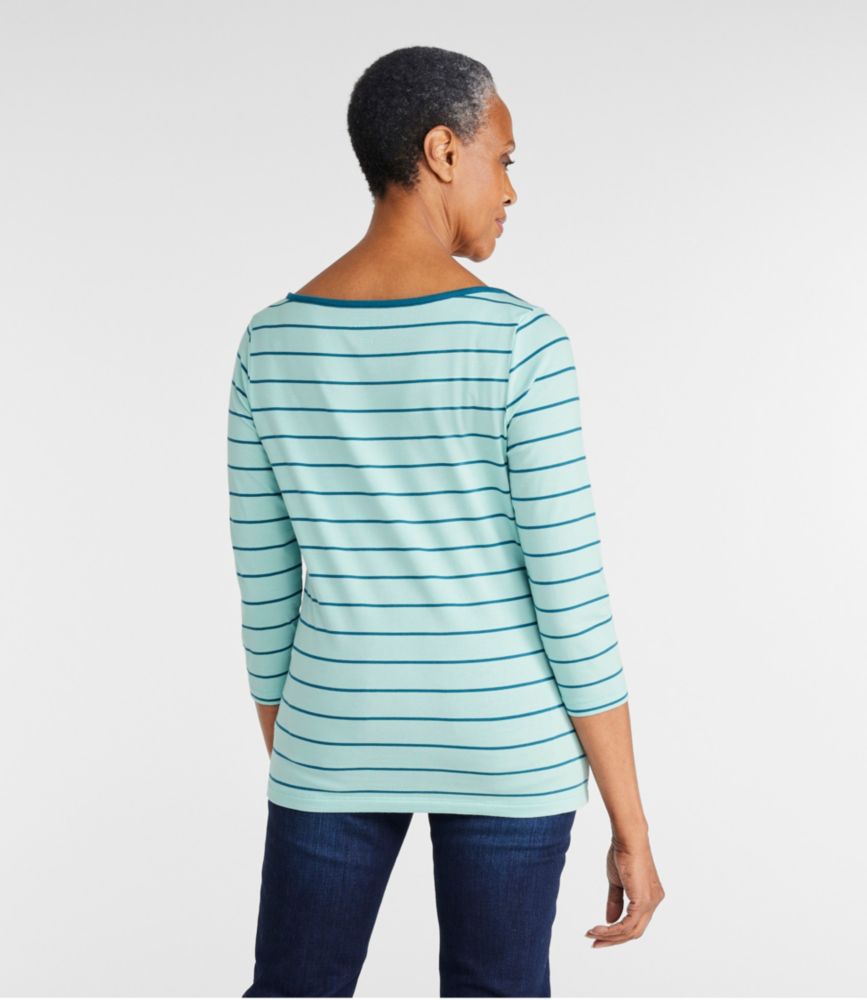 Women's Soft Stretch Supima Tee, Three-Quarter-Sleeve Boatneck Stripe, , small image number 3