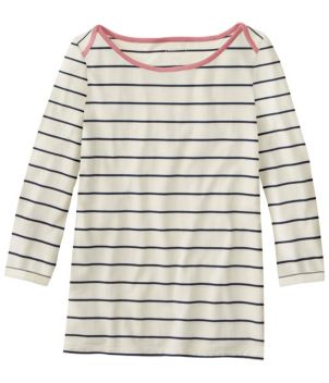 Women's Soft Stretch Supima Tee, Three-Quarter-Sleeve Boatneck Stripe