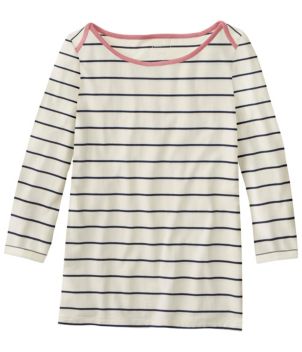 Women's Soft Stretch Supima Tee, Three-Quarter-Sleeve Boatneck Stripe