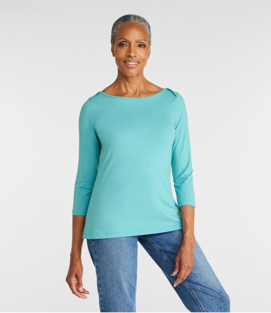 Women's Soft Stretch Supima-Blend Tee, Three-Quarter-Sleeve Boatneck, , small image number 1
