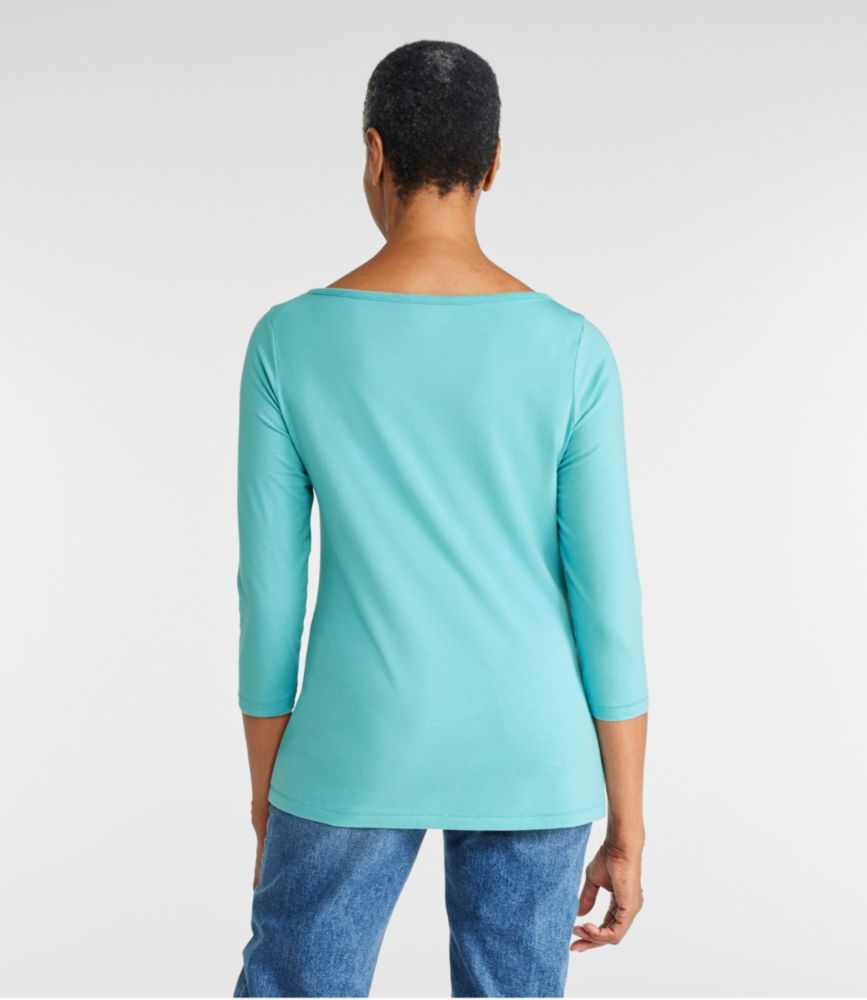 Women's Soft Stretch Supima-Blend Tee, Three-Quarter-Sleeve Boatneck, , small image number 3
