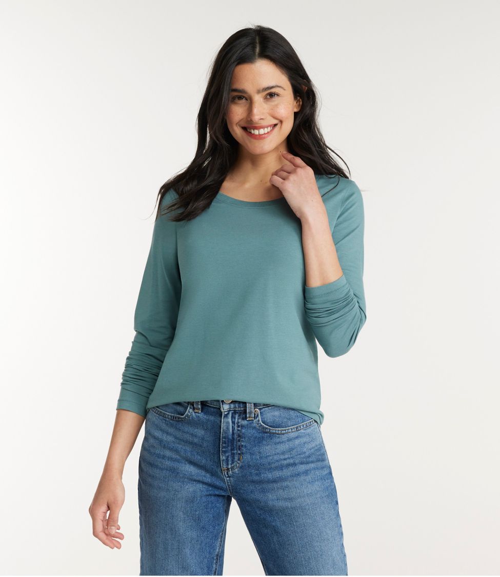 Plus Size Basic Stretch Knit Solid Fitted Scoop Neck Long Sleeve Tee