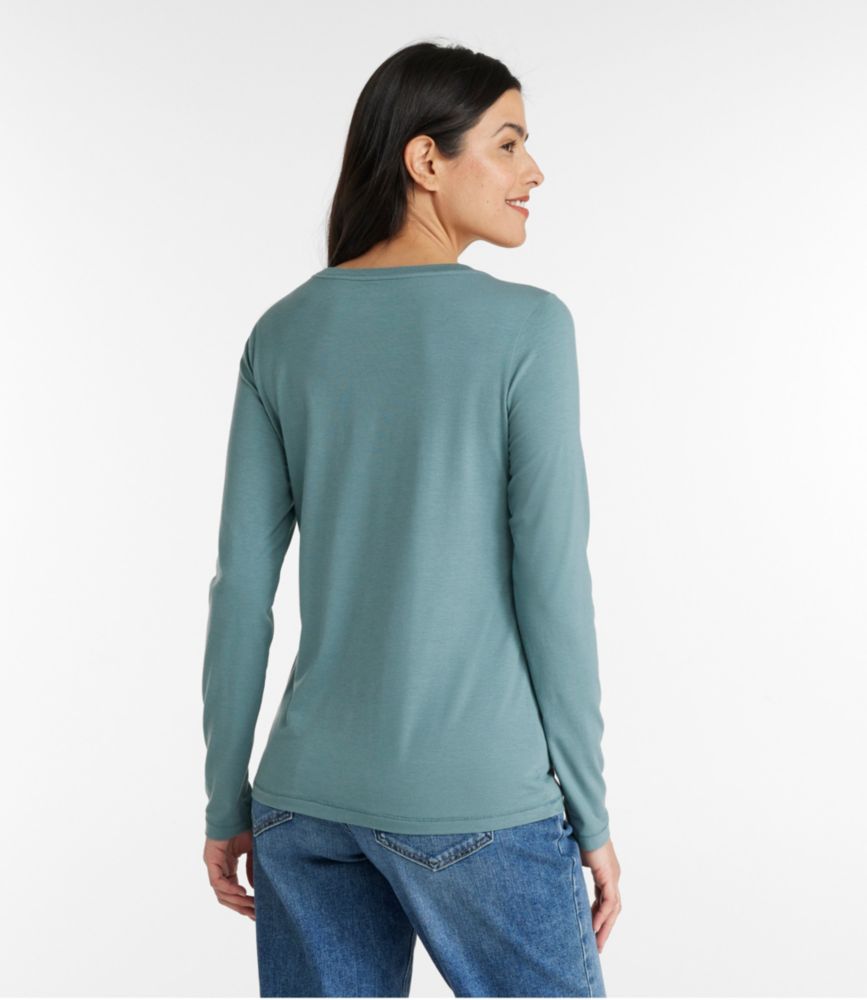 Women's Soft Stretch Supima-Blend Tee, Scoopneck Long-Sleeve, White, small image number 3