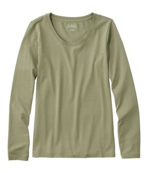 Women's Soft Stretch Supima-Blend Tee, Scoopneck Long-Sleeve