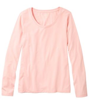 Women's Soft Stretch Supima-Blend Tee, Scoopneck Long-Sleeve