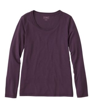 Women's Soft Stretch Supima-Blend Tee, Scoopneck Long-Sleeve