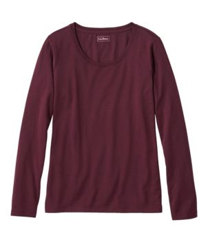 Women's Soft Stretch Supima-Blend Tee, Scoopneck Long-Sleeve